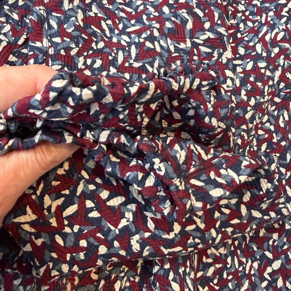 Tory Burch Blue Burgundy White Agate Confetti Tunic Blouse Silk Blend XS Fall
